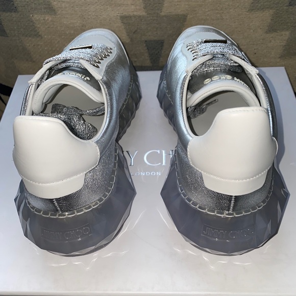 Jimmy Choo diamond Luxury sneakers silver/white metallic leather 40/10 NWT - Picture 7 of 16